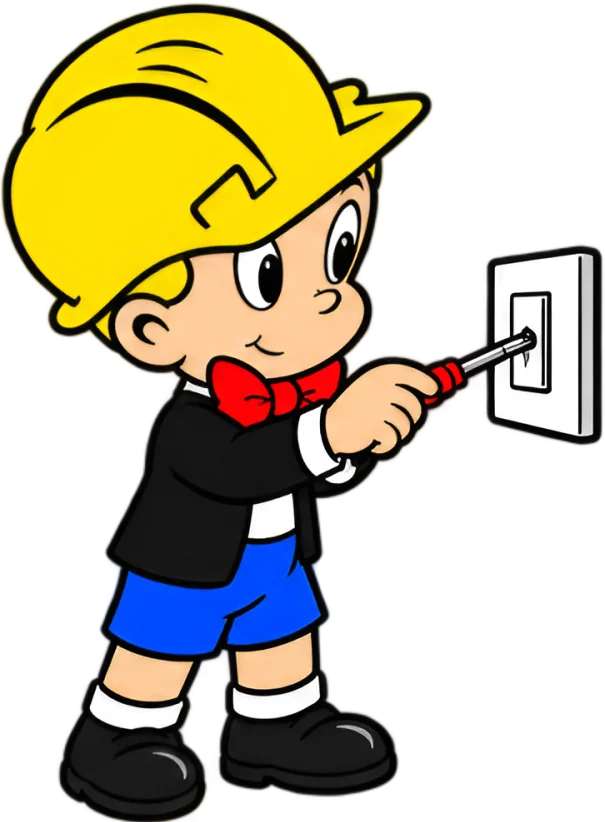 Richie the electrician character fitting a residential light switch