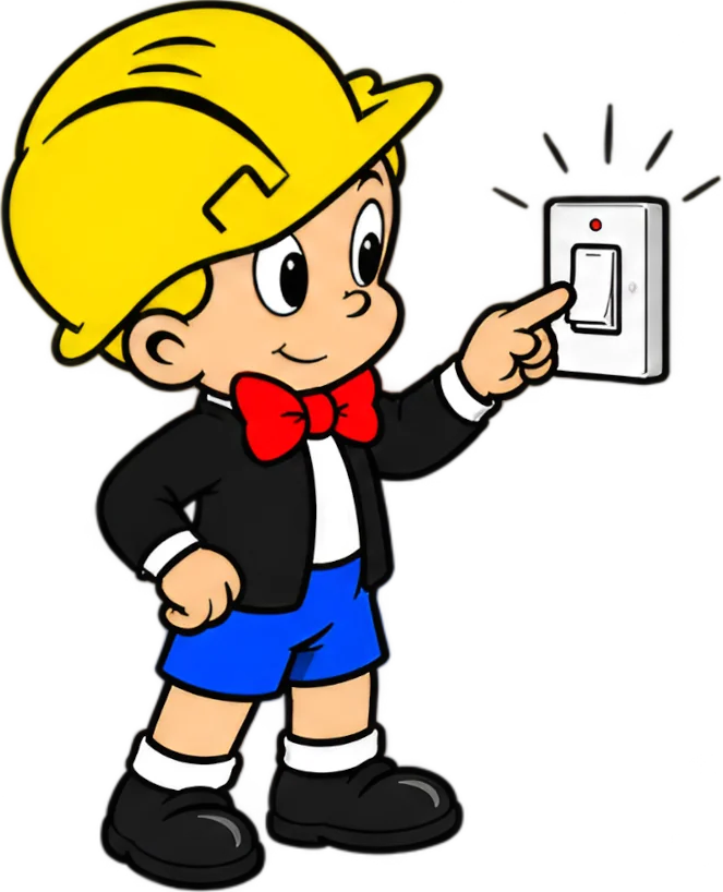 Richie, the Richie Rich Electrical character, switching the power back on